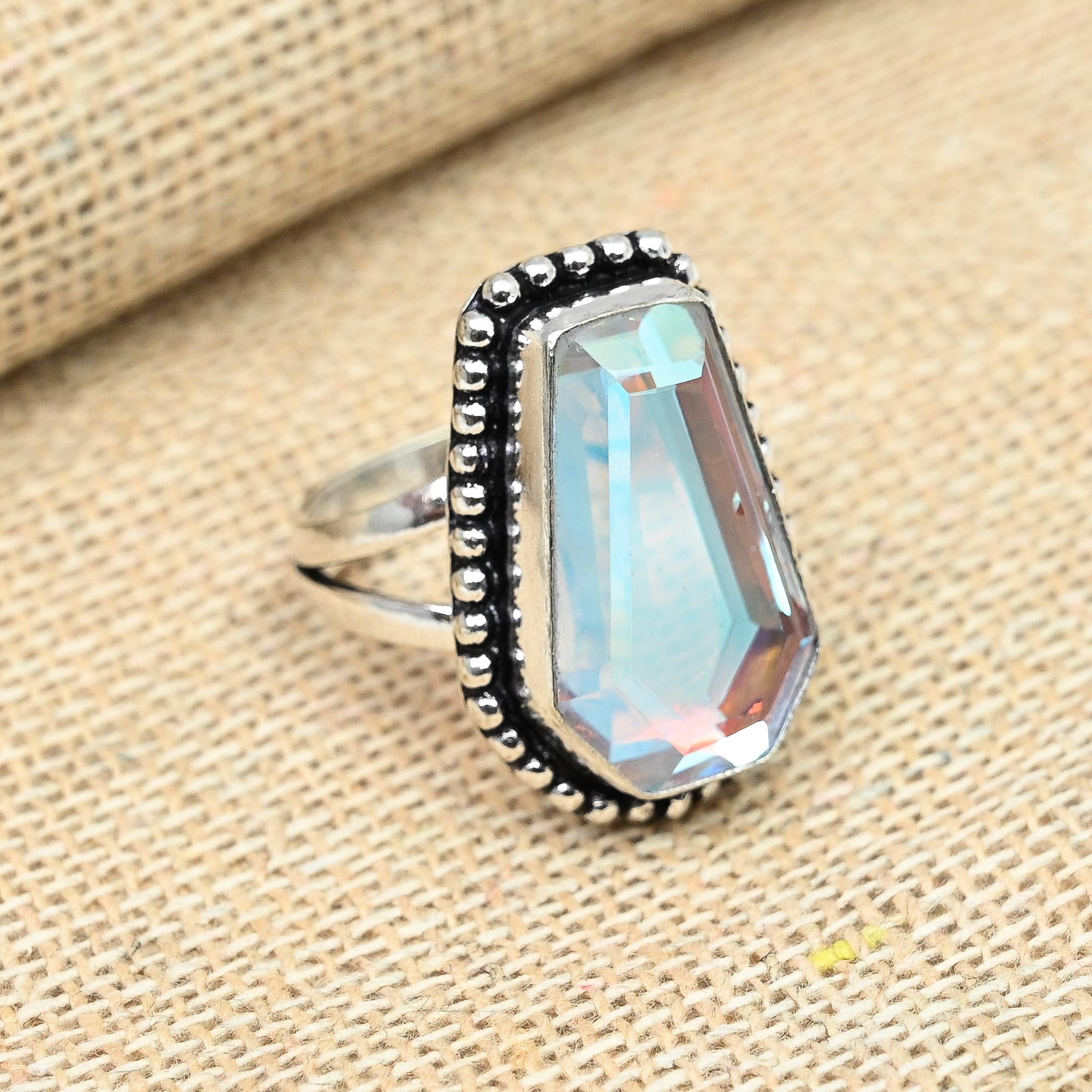 

Радужный мистический топаз, драгоценный камень, стерлинговое серебро 925 пробы, рождественский подарок ручной работы, ювелирные изделия 12 белый