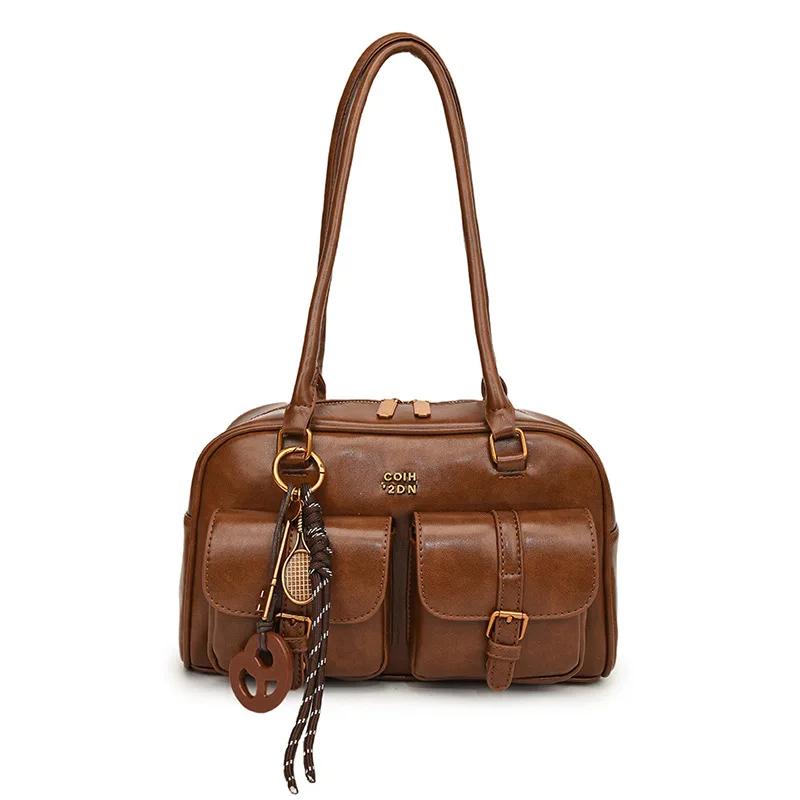 

Women Multi Pocket Tote Bag with Golden-Tone Hardware & Letter, Stylish Shoulder Handbag Purse for Travel, Work, Shopping, Dates