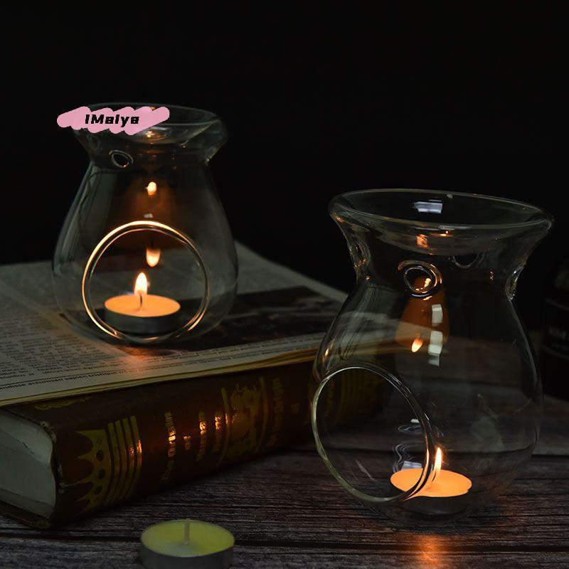 M-Nordic Home Decor Glass Candle Heat Resistant Oil Furnace Aroma Burner Holder Candlestick Vase Romantic Wedding Decoration