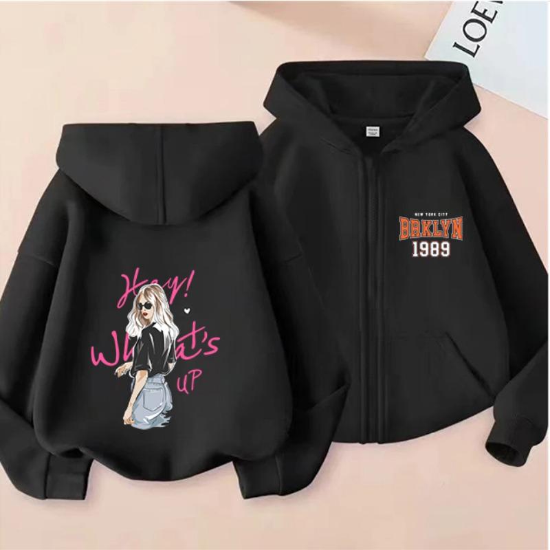 2025 New Autumn/Winter Zipper Children's Hoodie, Fashionable and Versatile Cartoon Printed Girls' Hoodie
