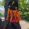 Halloween Orange Hair Witch Climbing Tree Pendant Realistic Witch Collision with Tree Scene Decor for Outdoor Halloween Displays
