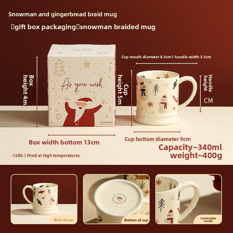 

Christmas Creative Ceramic Coffee Mug Braided Handle Unique Design Cartoon Cup for Home 500ml
