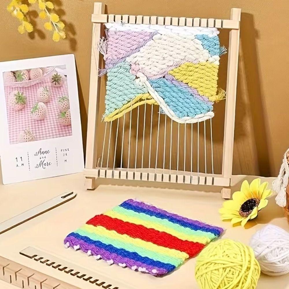 DIY Startovací sada Dřevěný Dřevěný tkalcovský stav Mini Odnímatelný Ruční pletací stroj Lehký Nástroje na pletení příze Pro