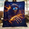 1 pezzo Teschio Falciatore della Morte fulmine sfondo blu scuro arte horror coperta in flanella coperta da lancio spettrale Halloween per adulti