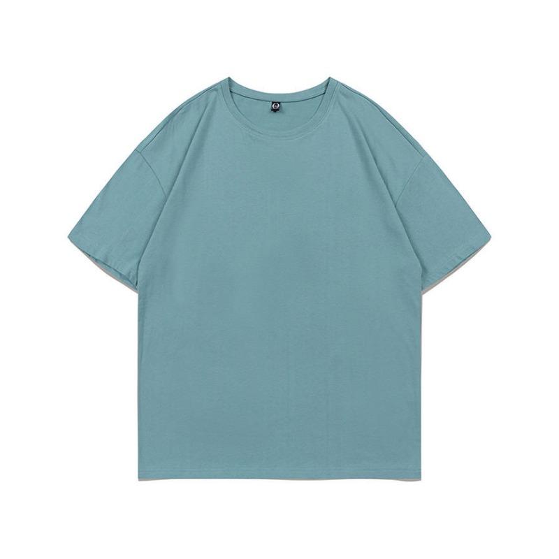 Summer new 200g pure cotton small shoulder youth campus sports and leisure loose solid color round neck short sleeves
