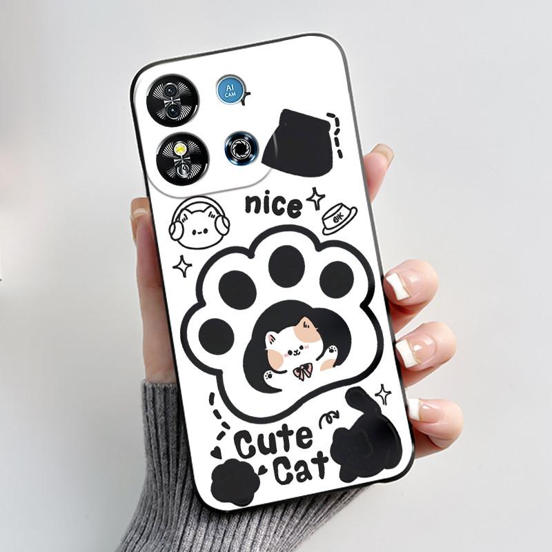 Casing For Oukitel C57S/C57 Pro/C57 Plus/C57 Ultra/BLU J12 Case Aesthetic Cute Cat Cartoon Black Soft Silicone Shockproof Cover
