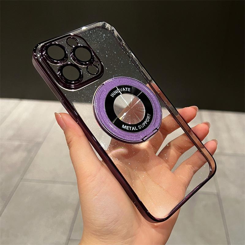 For IPhone 15 Promax Phone Case 360 Degree Rotating Magnetic Bracket for Apple 14 Electroplated PC Glitter 13 Tide