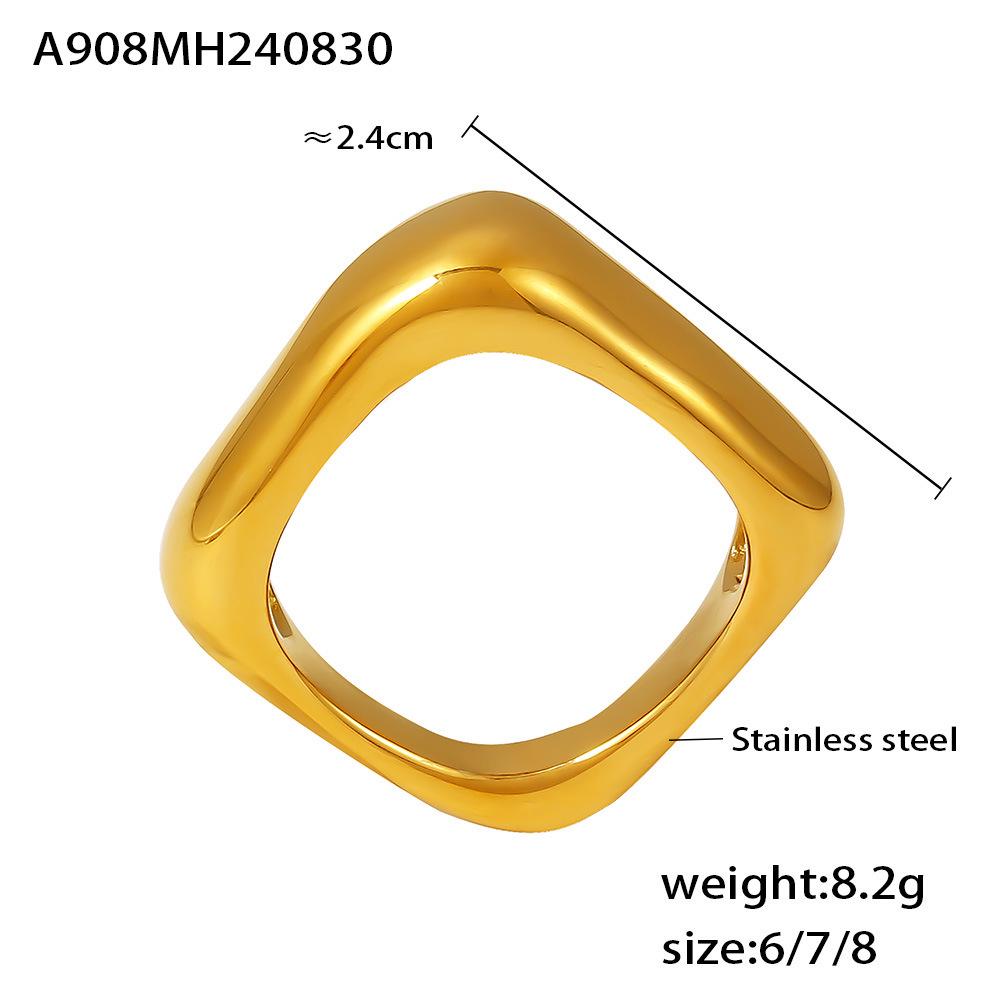 18K Gold Stainless Steel Retro Geometric Square Ring Size 6