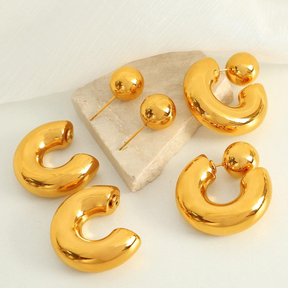 Gold Non-fading C-shaped Stainless Steel Stud Earrings with European & American Niche Design