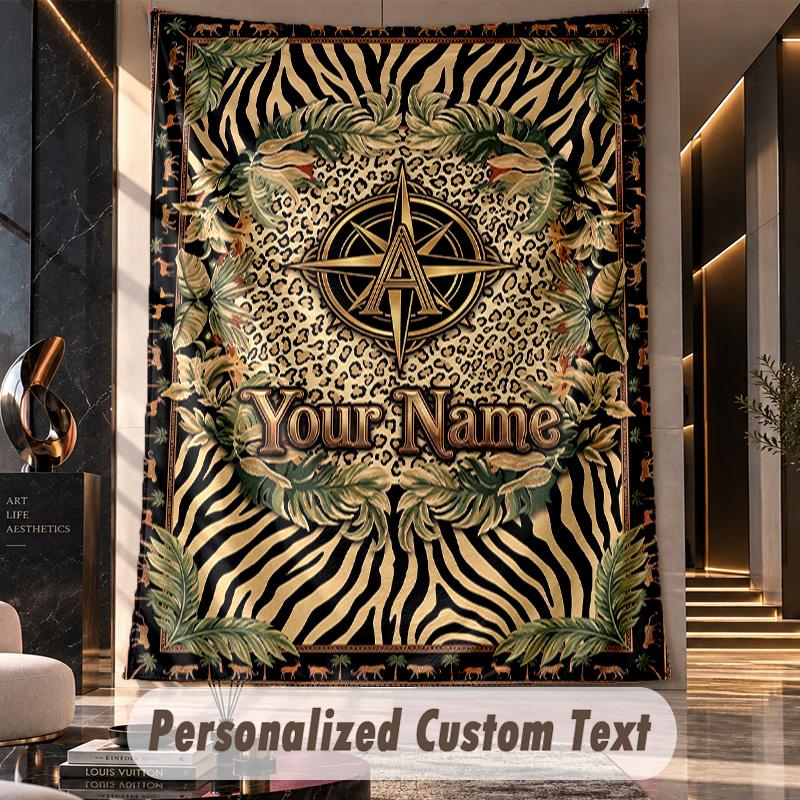Jungle Safari Adventure Theme Wall Tapestry Customized With Name Text Personalized Hanging Tapestry For Bedroom Living Room Decor