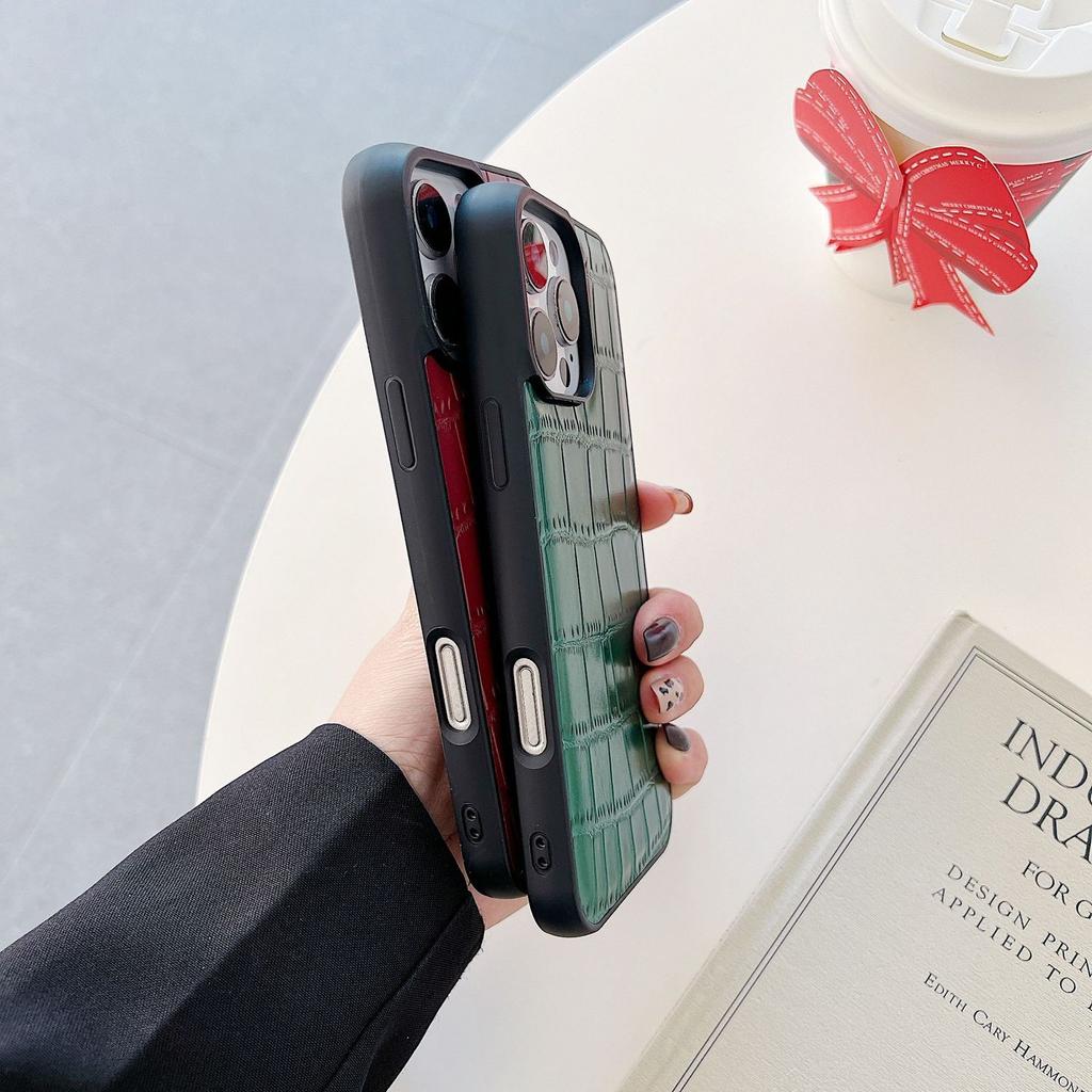 Crocodile Pattern Phone Case for Apple iPhone 16Promax-PU Leather PC Border Creative Shockproof Full Cover on iPhone