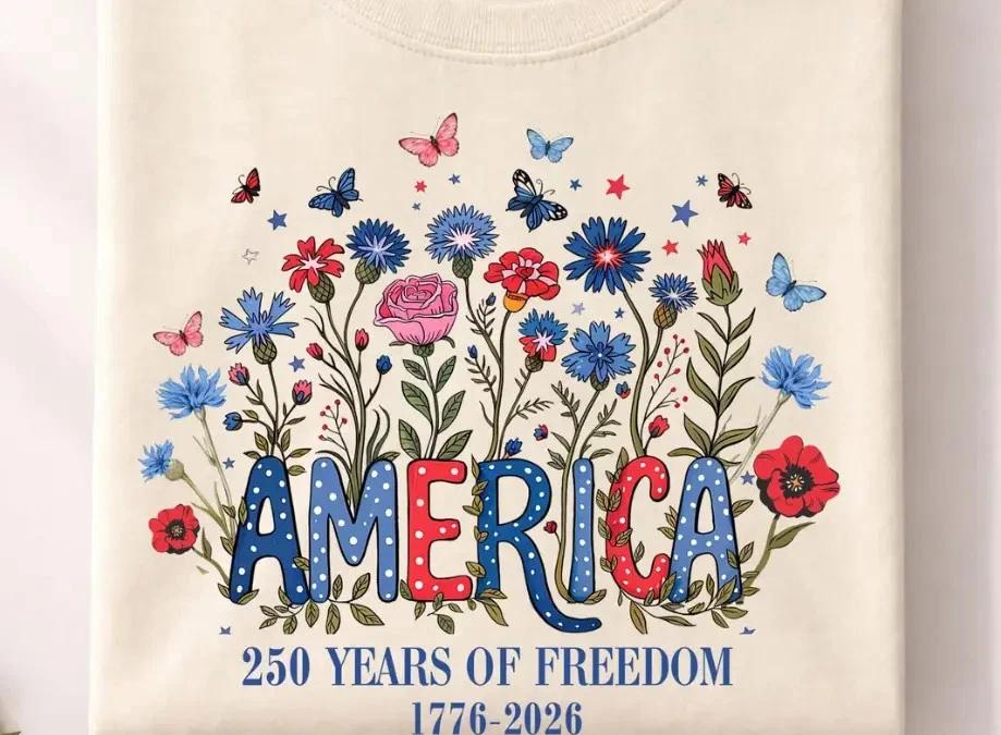 Floral 250th Anniversary Shirt Wildflower Patriotic Independence Day Tee 4XL