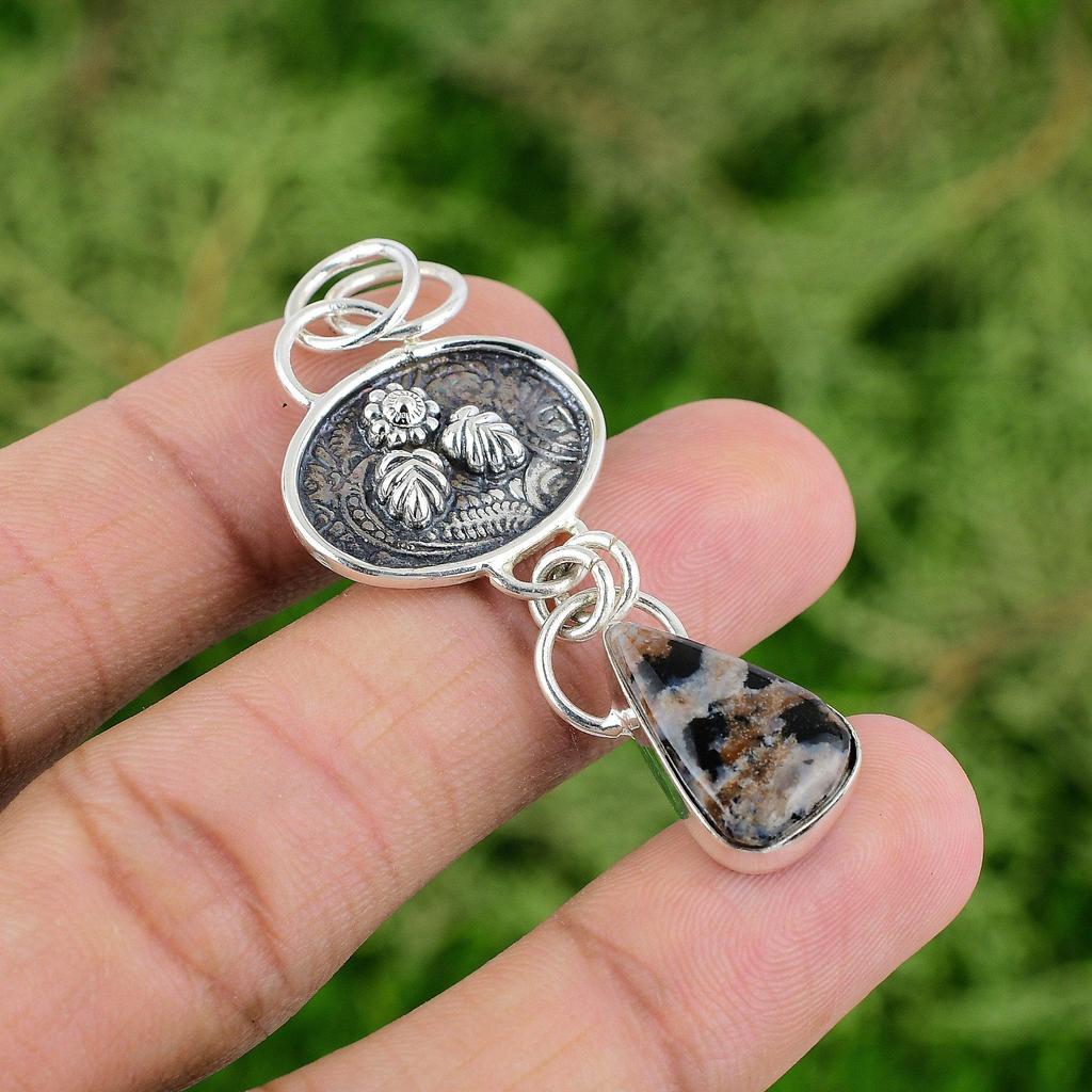 Daughters Day Deal Sterling Silver Ocean Jasper Stone Wedding Pendant Jewelry