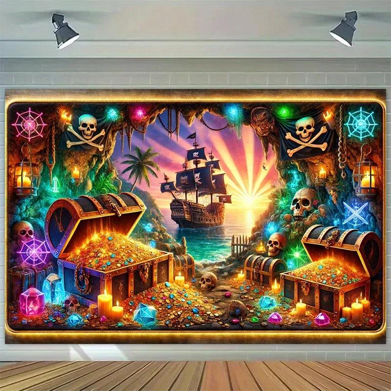 1 Pirate treasure cave polyester photography background multi-purpose holiday party birthday studio prop durable polyester