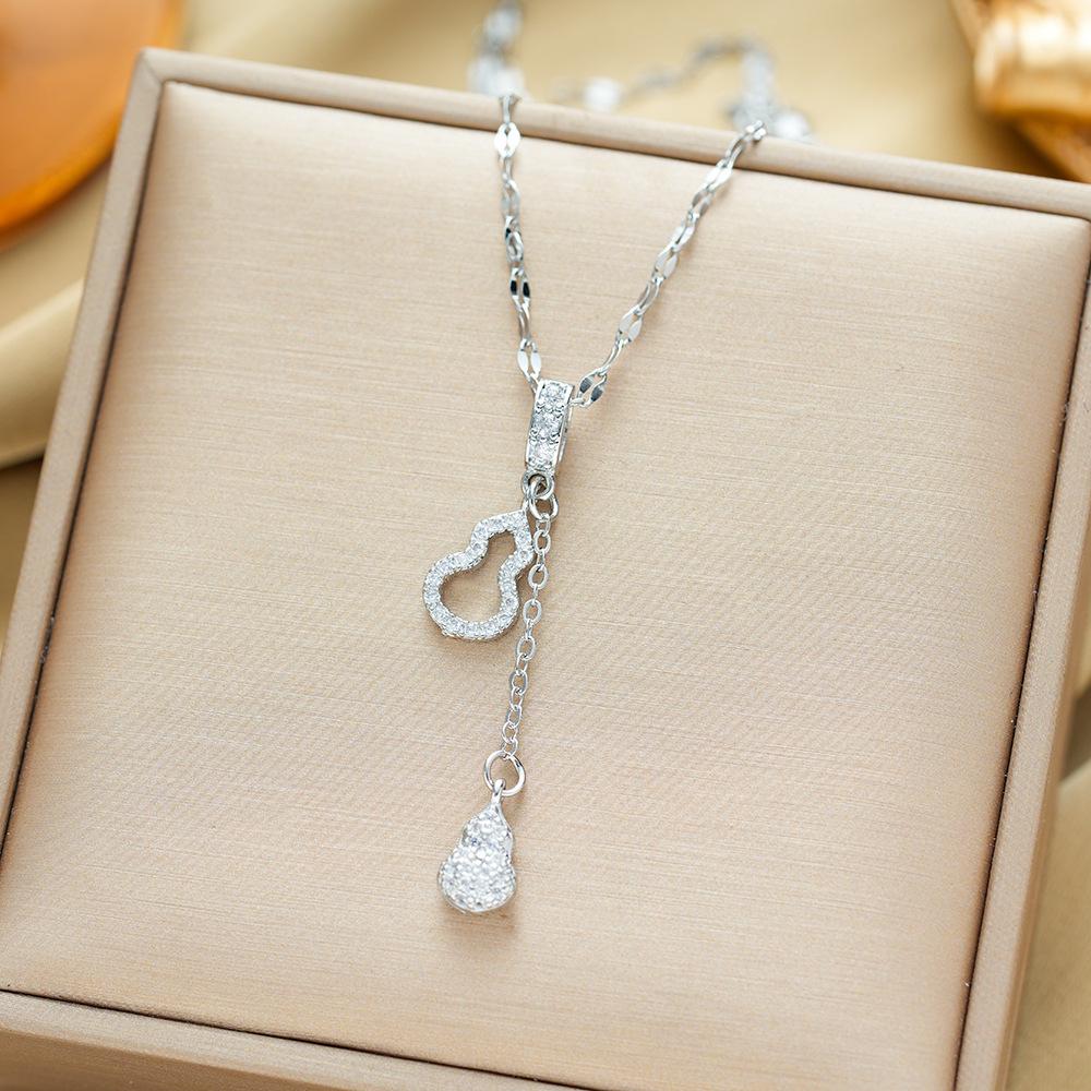 Luxury Full Crystal Fringe Gourd Necklace For Women Elegant Versatile Fashion Jewelry