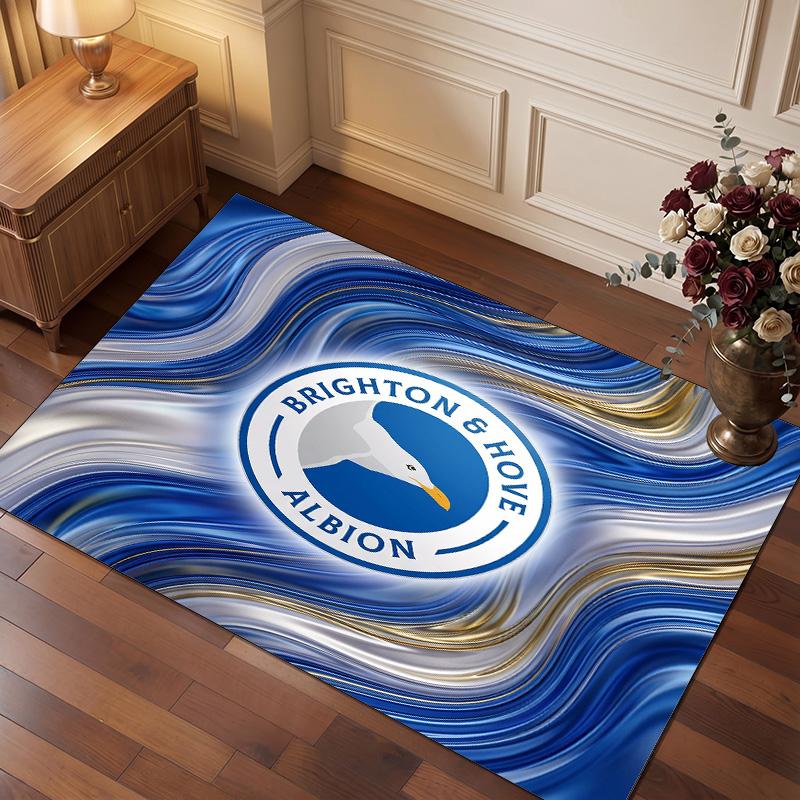 Brighton & Hove Albion Football Print Crystal Velvet Rug, Comfortable Water Absorbent Non Slip Indoor Floor Carpet