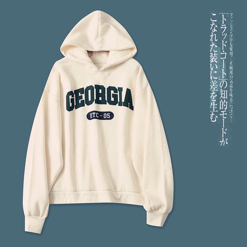 

Japanese Order Hooded Fleece Lined Sweater Winter New Men s and Women s Same Style Long Sleeves Letters Plus Size Casual Pullover 30390 Beige All yards