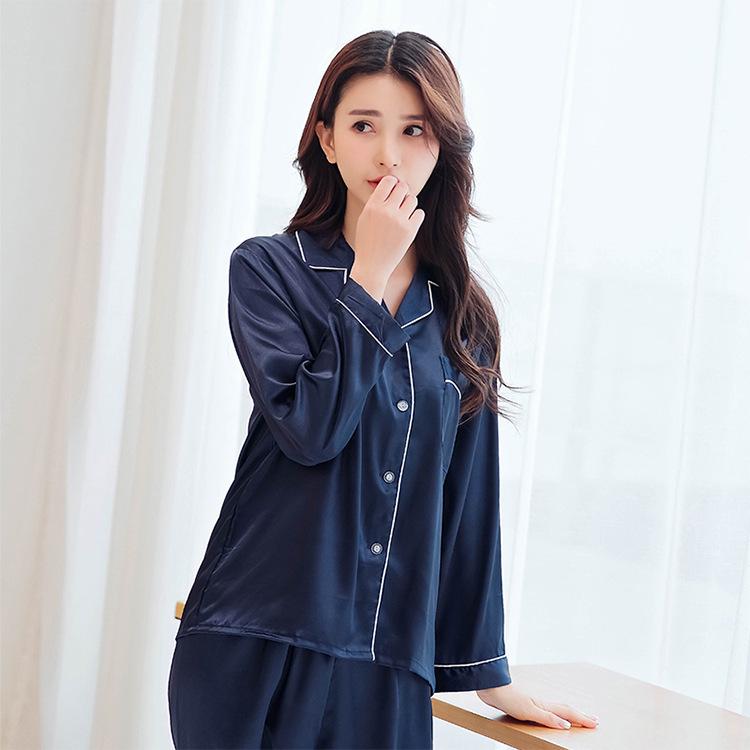 Han Yatong Silk Couple Pajamas Set: Autumn Long Sleeve Cardigan Homewear
