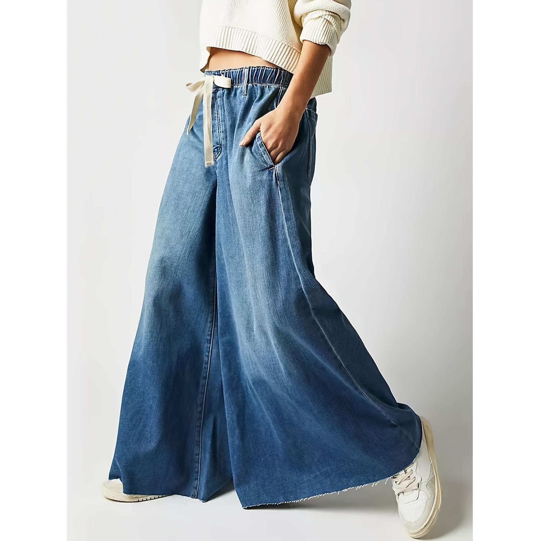 New Plus Size Women s Wide Leg Drawstring Denim Pants 4XL