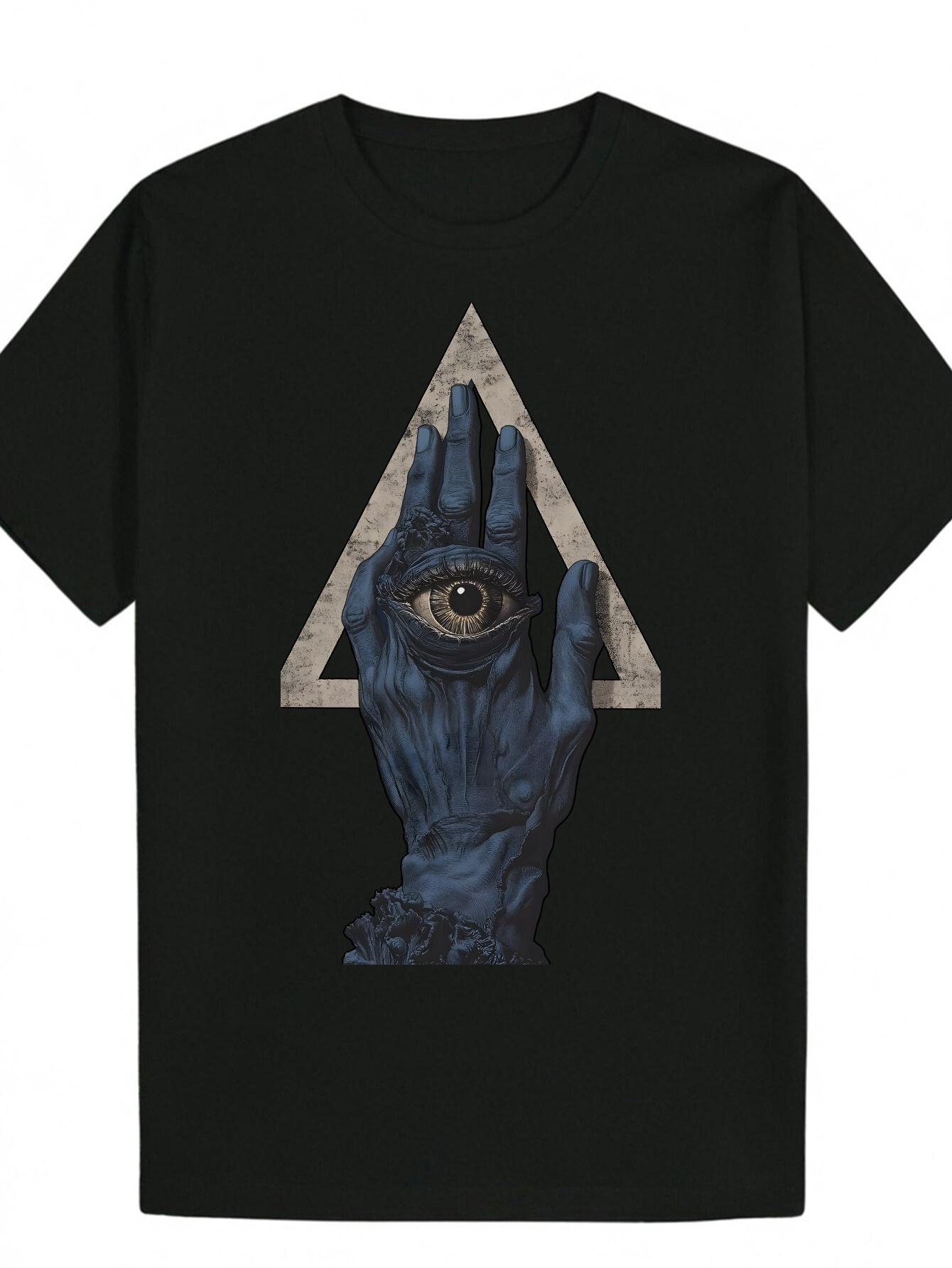 Crew Neck Polyester Graphic T-shirt - Mystical Eye Design XXL