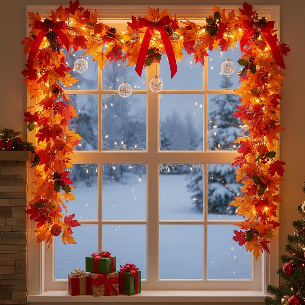 Fall Maple Leaf Garland Multi-Purpose Artificial Autumn Foliage Garland Thanksgiving Door Wreath for Fireplace Party Christmas
