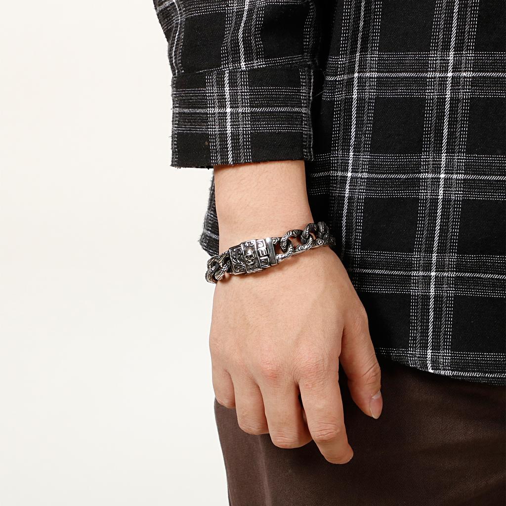 15mm Skull Punk Curb Cuban Chain Bracelet - Stainless Steel 316L - KB123642-BDJX