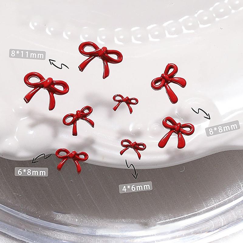 30 ks/sáček Mašličky Nail Art Mašličky DIY Ozdoby Mašle Designové Dílky Červené Roztomilé Manikúrní Potřeby