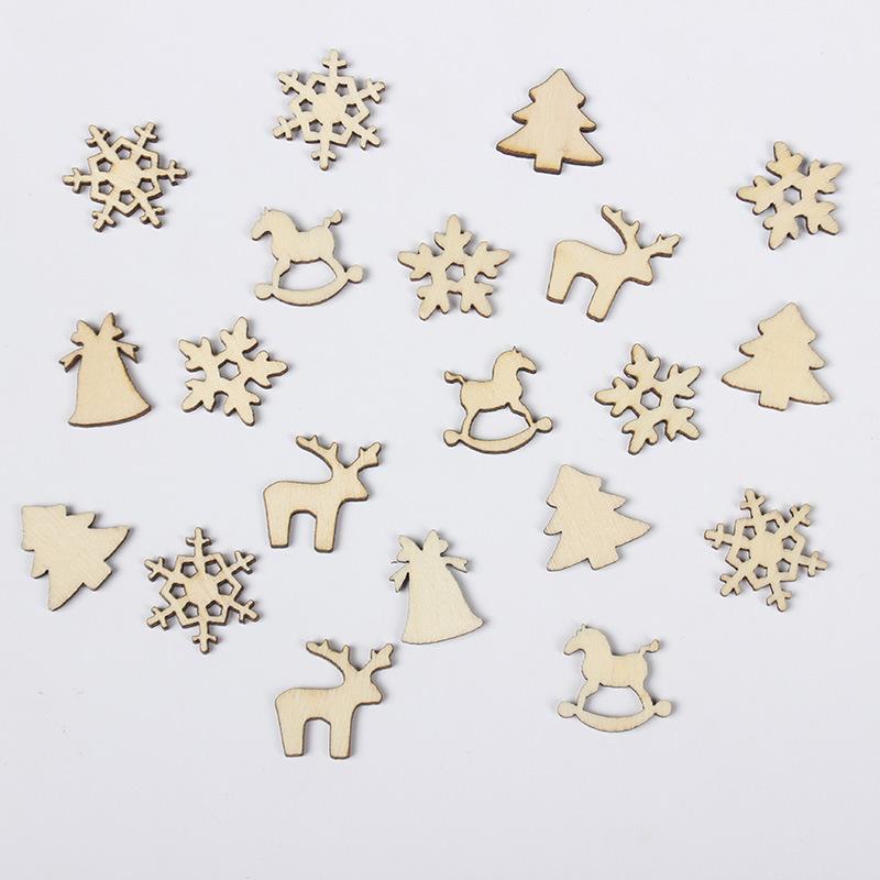 100Pcs Natural Wooden Christmas Ornaments DIY Wood Chips Xmas Tree Hanging Pendants Home Holiday Craft Gift Decoration Supplies