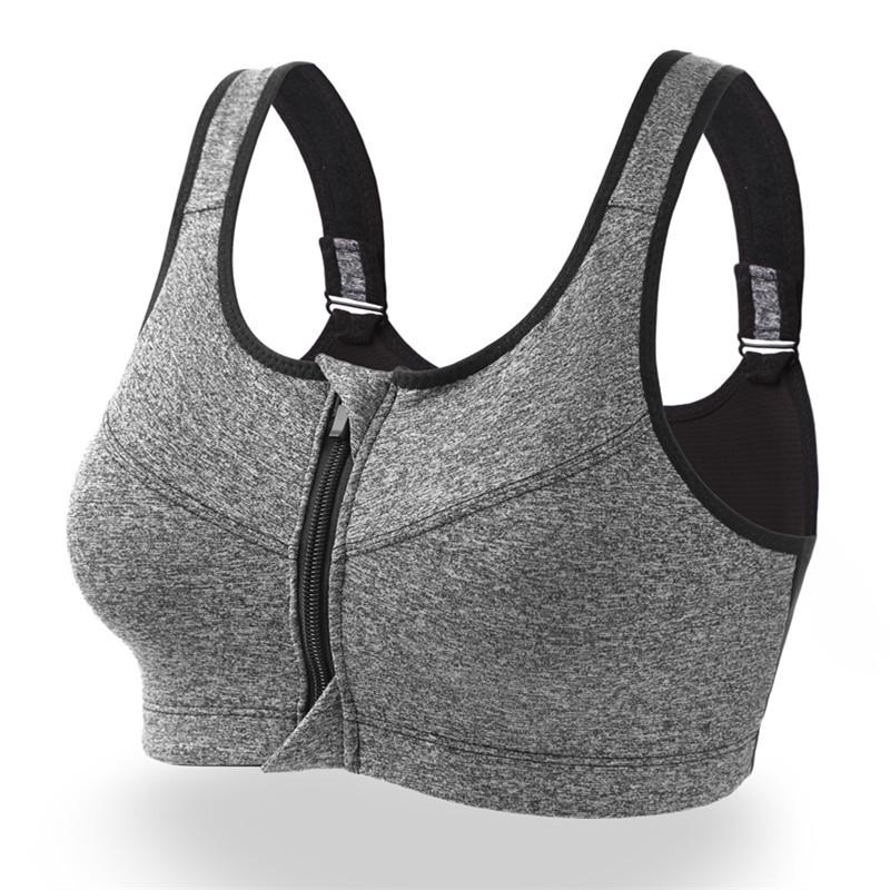 Large Size Women Wireless Professional High-Impact Shockproof Sports Bra Front Zipper Fitness Running Bra