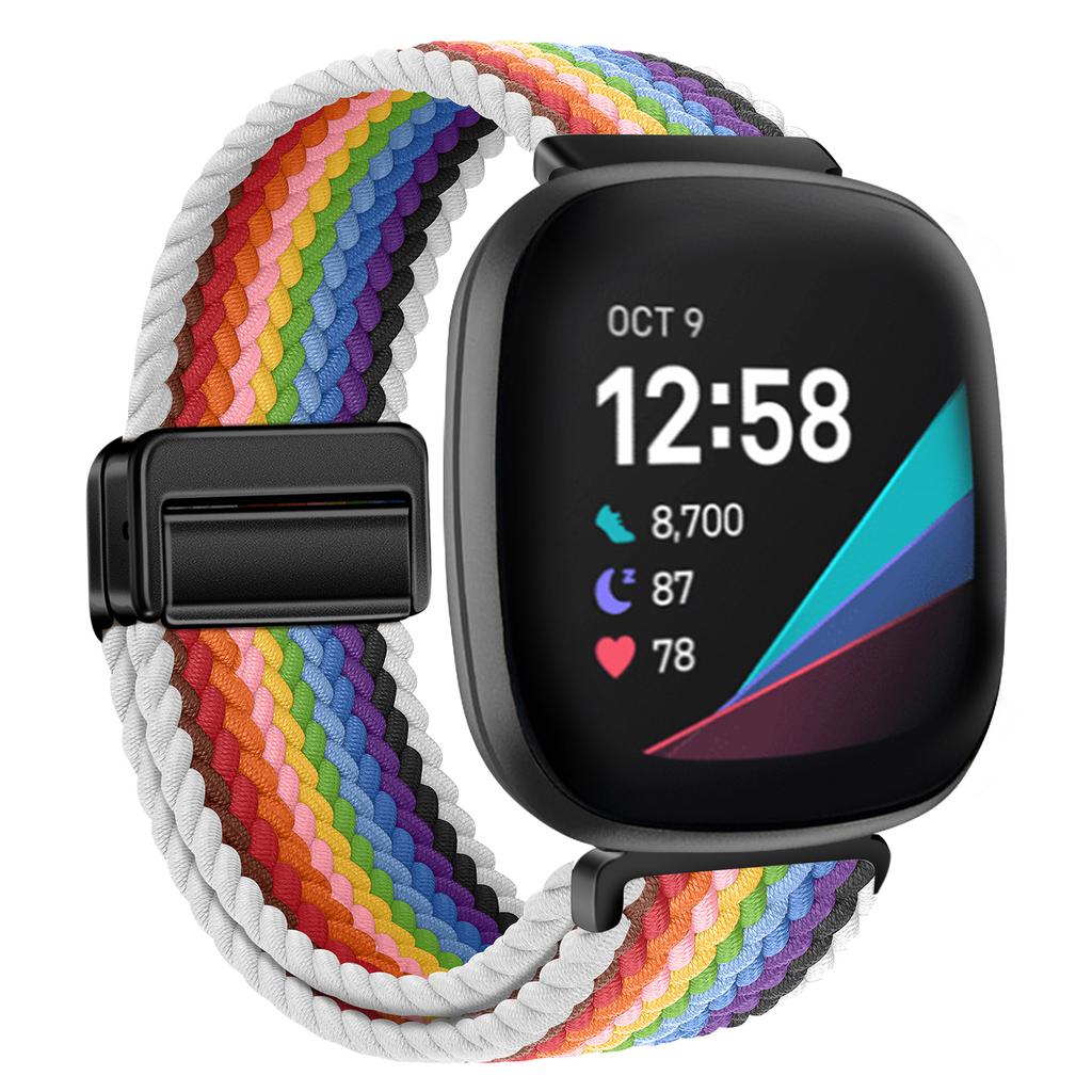 Nylon Braided Loop Strap For Fitbit Versa 4/3 Adjustable Metal Magnetic Bracelet Wristband For Fitbit Sense 2/1 Band Accessories