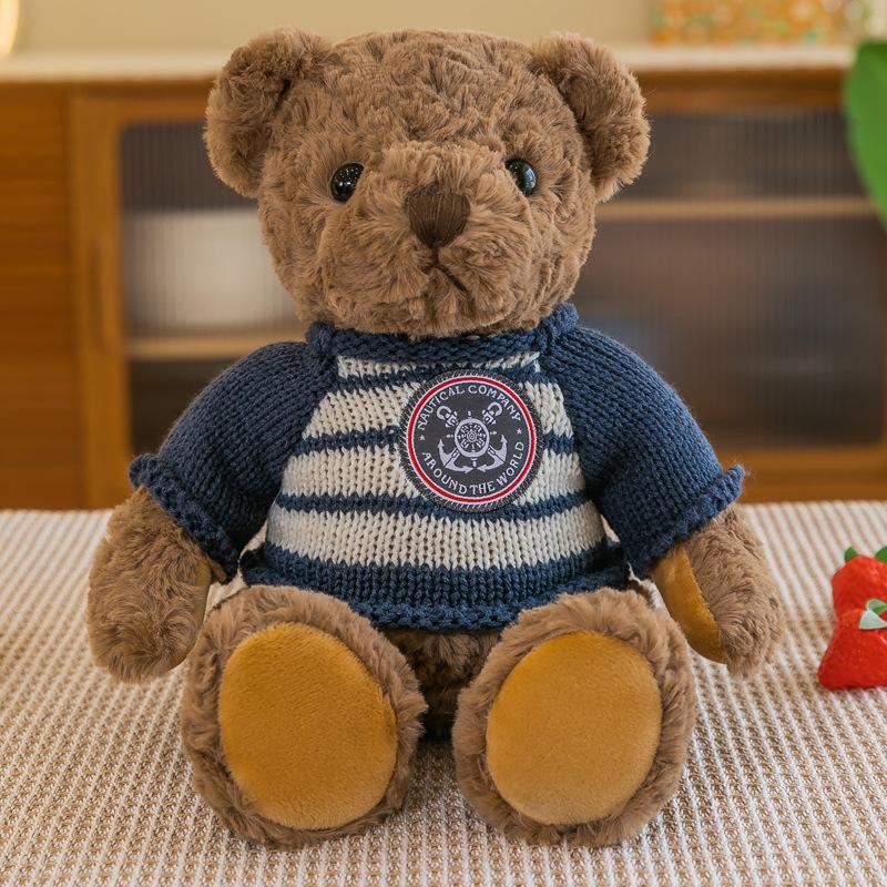 Cute badge bear doll plush toy girl bed sleeping doll warm heart companion gift
