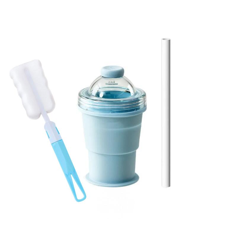 2 In 1 Foldable Silicone Ice Ball Maker Drinking Cup Build-in Straw Ice Ball Mold Travel Mug Portable for Juice &Cocktails Summer Kitchen Tools