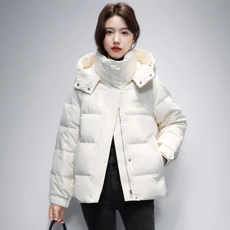 Damen Winterjacke mit Kapuze, dick, warm, Baumwolle, Pufferjacke, lange Ärmel, Parka, Taschen, einfarbig, Übergröße