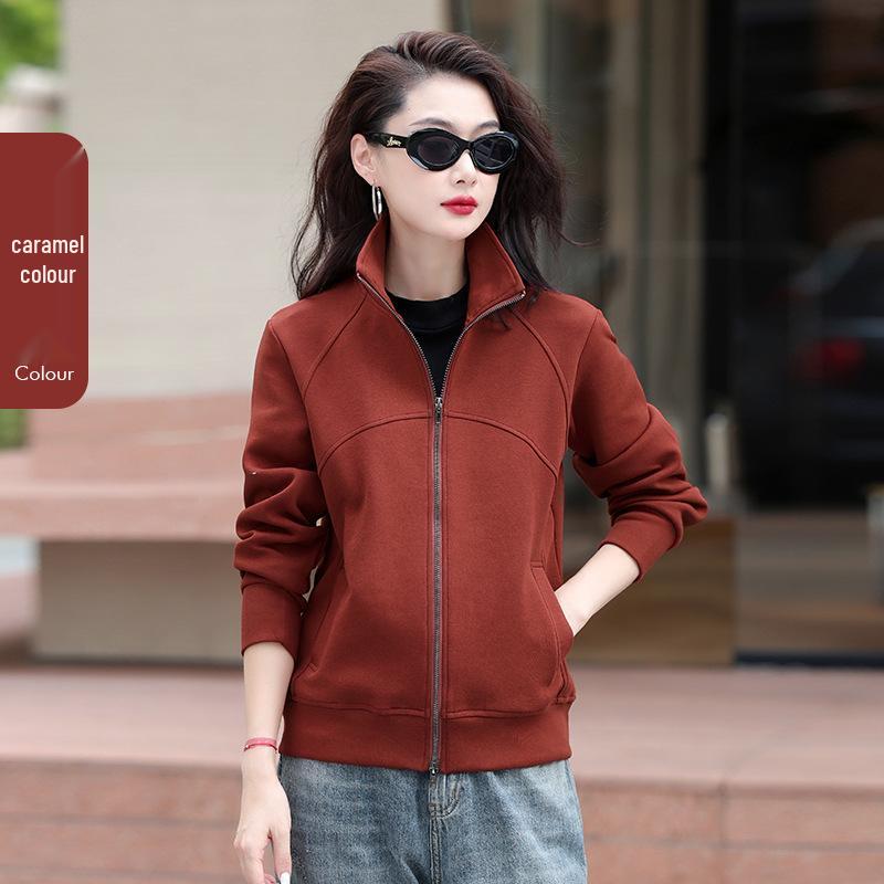 2025 Versatile Women's Stand-up Collar Double Zipper Cardigan: Casual Long Sleeve Sports Jacket