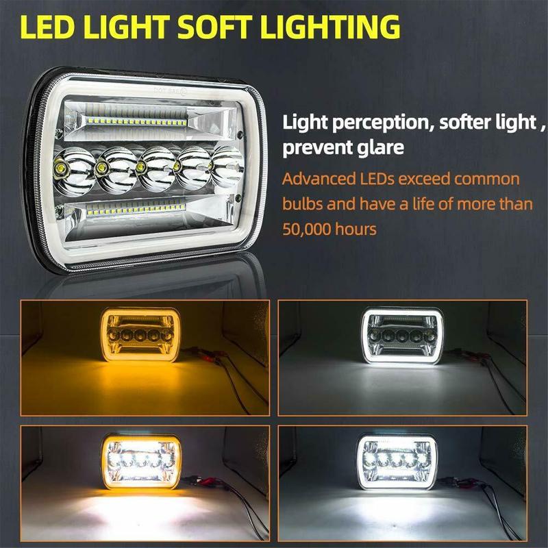 Vierkante 7-inch Koplampen 5x7 Met Opening Angel Eye Tweekleurig Groot- en Dimlicht Lamp Voor Jeep Wrangler Off-road Truck DRL Koplampen