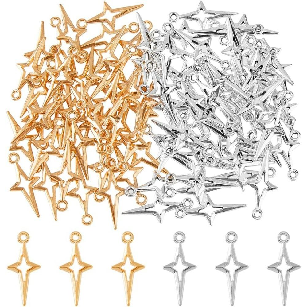 100Pcs 2 Colors Tibetan Silver Star Charms Antique Gold Hollow Point Star Charms Bulk North Star Pendants Charms kits AECH07-04801