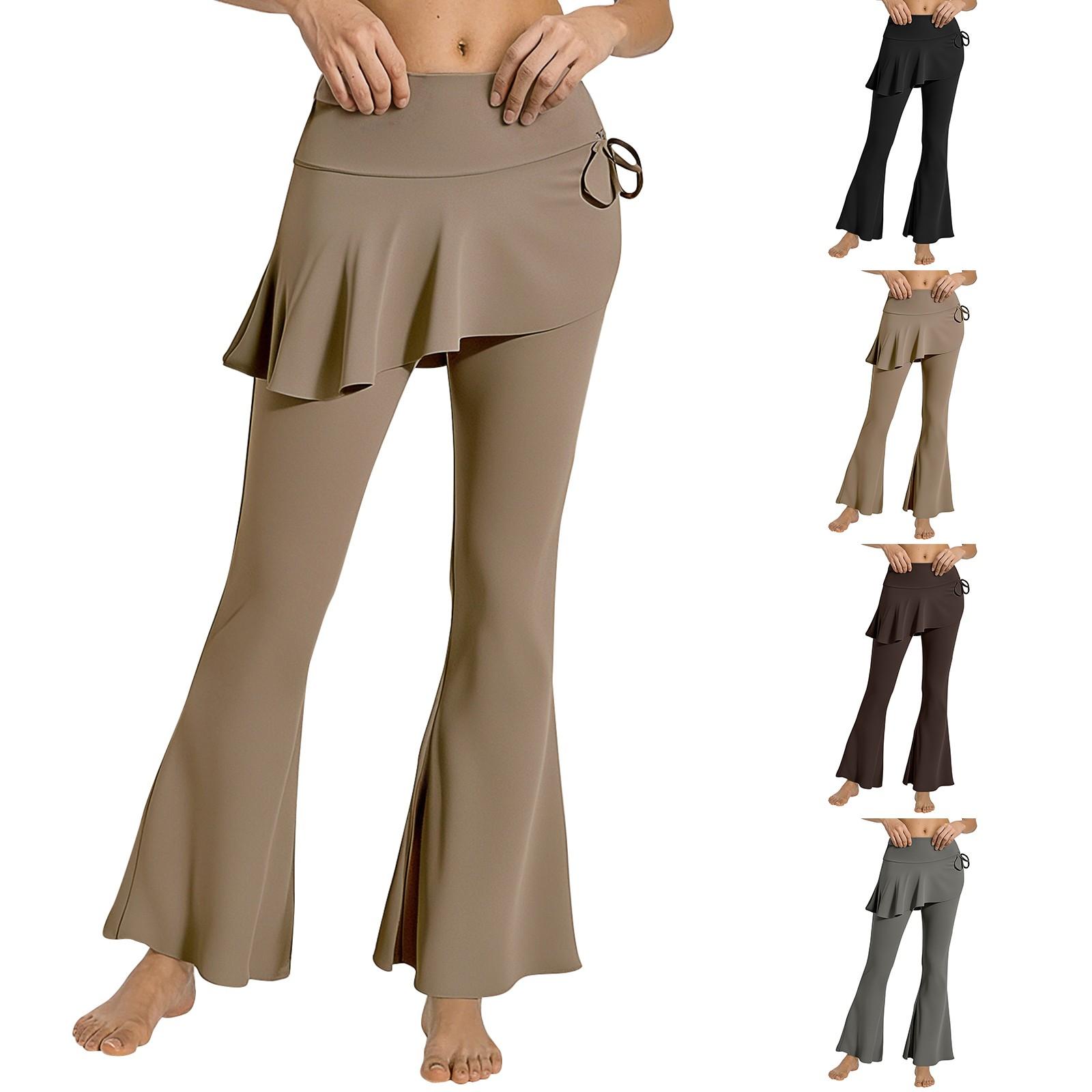 

Women s 2-in-1 High Waisted Wide Leg Pants, Casual Solid Color Sports Pants, Yoga Pants L чорний
