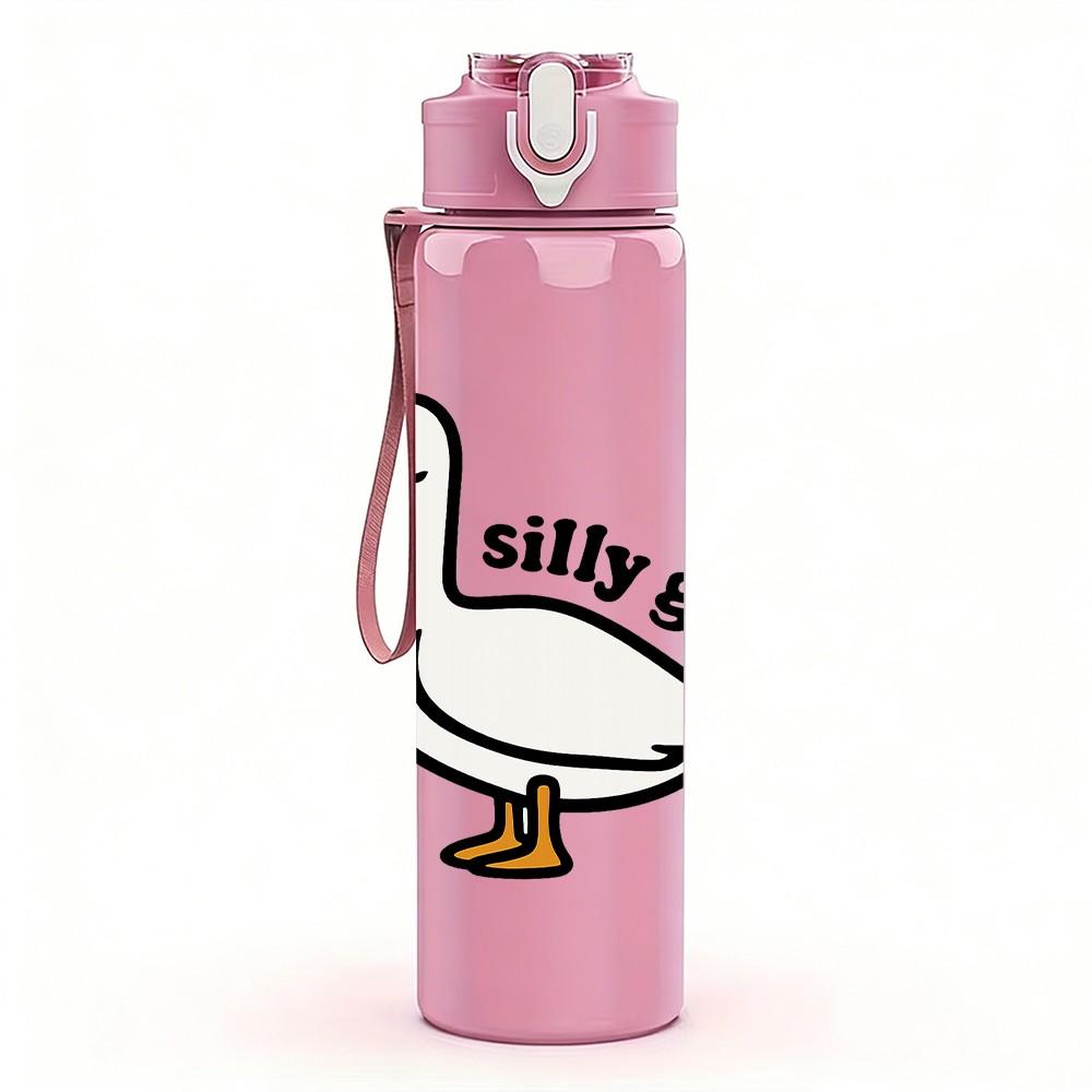 1PC Silly Goose Duck Cartoon 750ml Color Plastic Sports Water Bottle Leakproof Flip Straw Lid Suitable for Sports Office Home Use