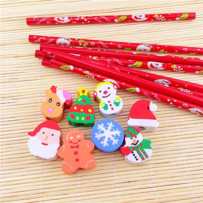12 pcs Christmas themed Pencils with Eraser Cartoon Design Safe Ideal Christmas Gift for Kids Adults Office School Stationery