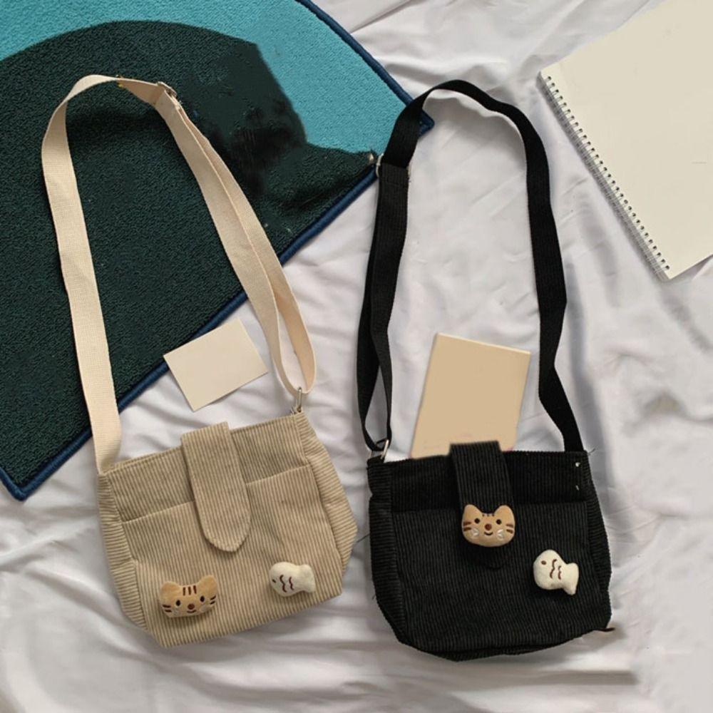Retro Corduroy Crossbody Bag Large Capacity Velvet Shoulder Bag Portable Mini Corduroy Bag  Women