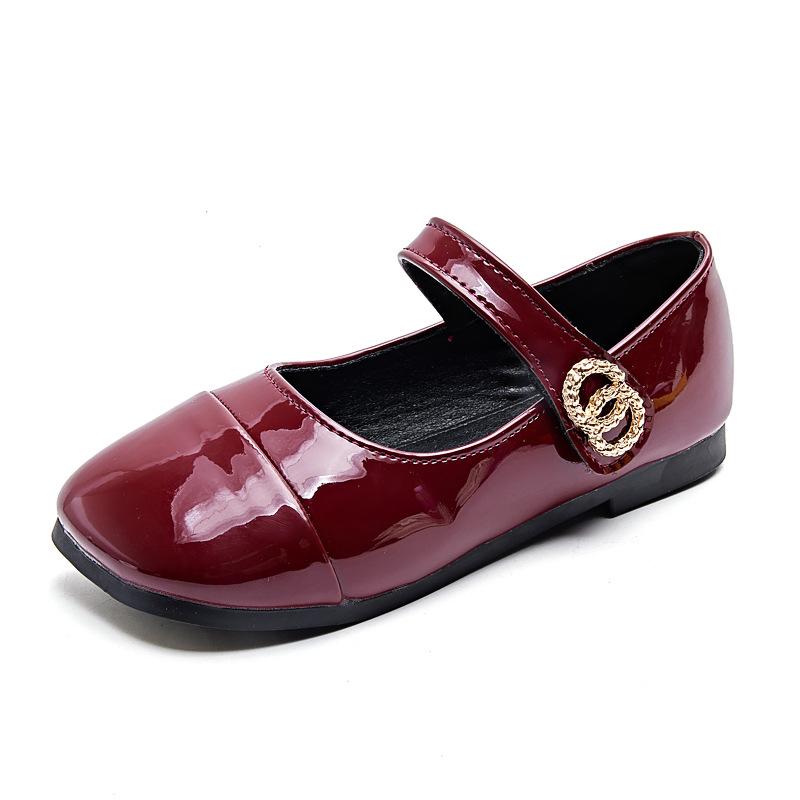 Girls' Leather shoes2026Spring New Square-toed Mary Jane Velcro Princess Shoes, Flat Patent Leather Performance Shoes for Girls