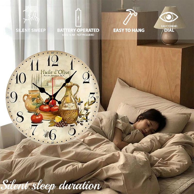 Vintage Olive Oil Wooden Round Silent Hanging Wall Clock, Suitable For Living Room, Office, Study Room, Bedroom, Home Decoration