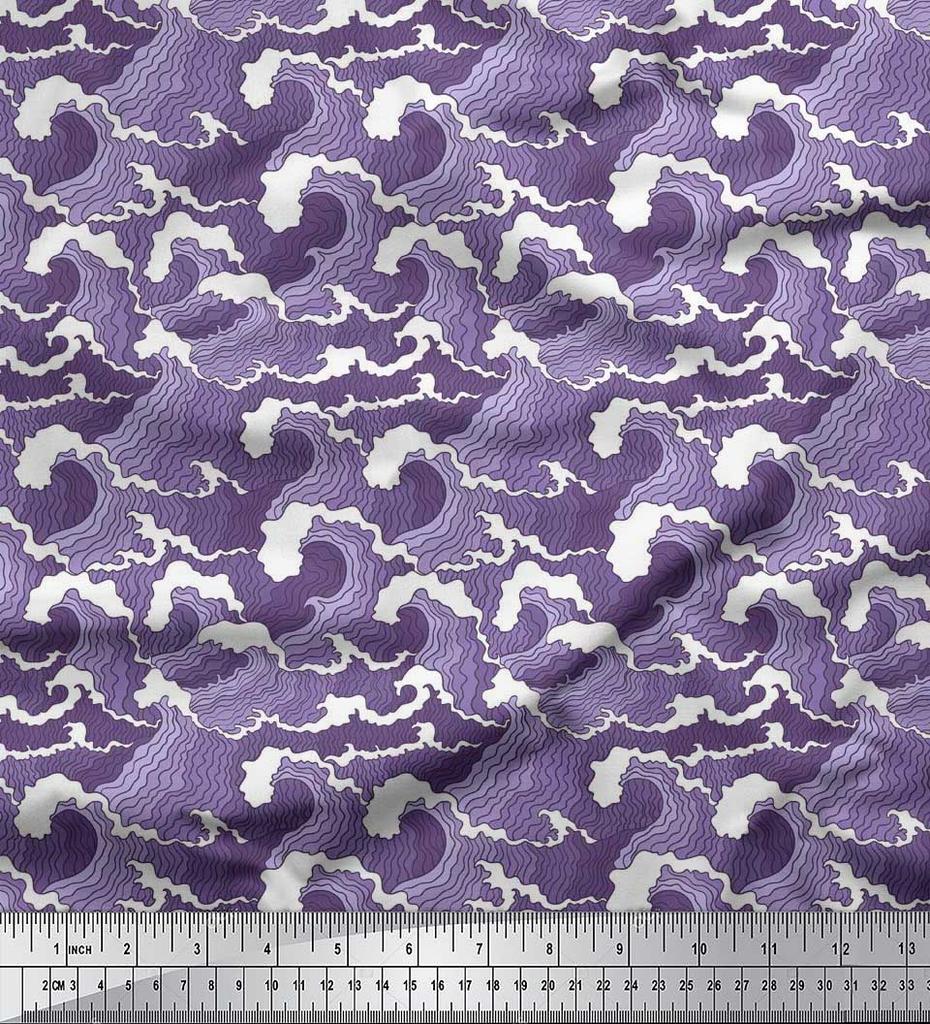 Soimoi Japan Crepe Satin Fabric Waves Shirting Decor Fabric Printed Metre 42 Inch