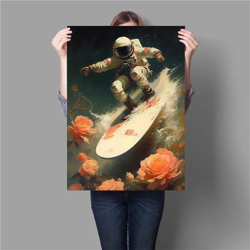 My Space Date Mural My Space Surfing Day Canvas Posters Prints Astronaut's Space Journey Canvas Painting for Home Room Decor