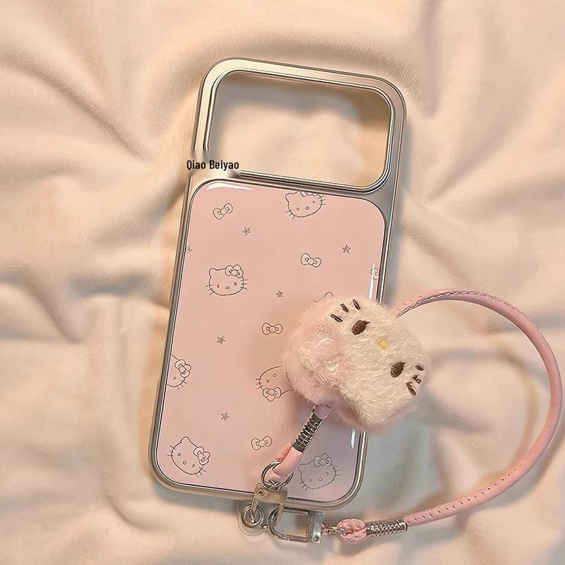 Compatible with Apple iPhone 17ProMax 16 15 14 Pink Electroplated Star Cat Cartoon Lanyard Phone Case (Female)