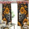 2D FLAT PRINTING 2pcs Curtains (Without Rod) Halloween Skulls with Sunflowers Popular Creative Curtains 100% Polyester Curtains