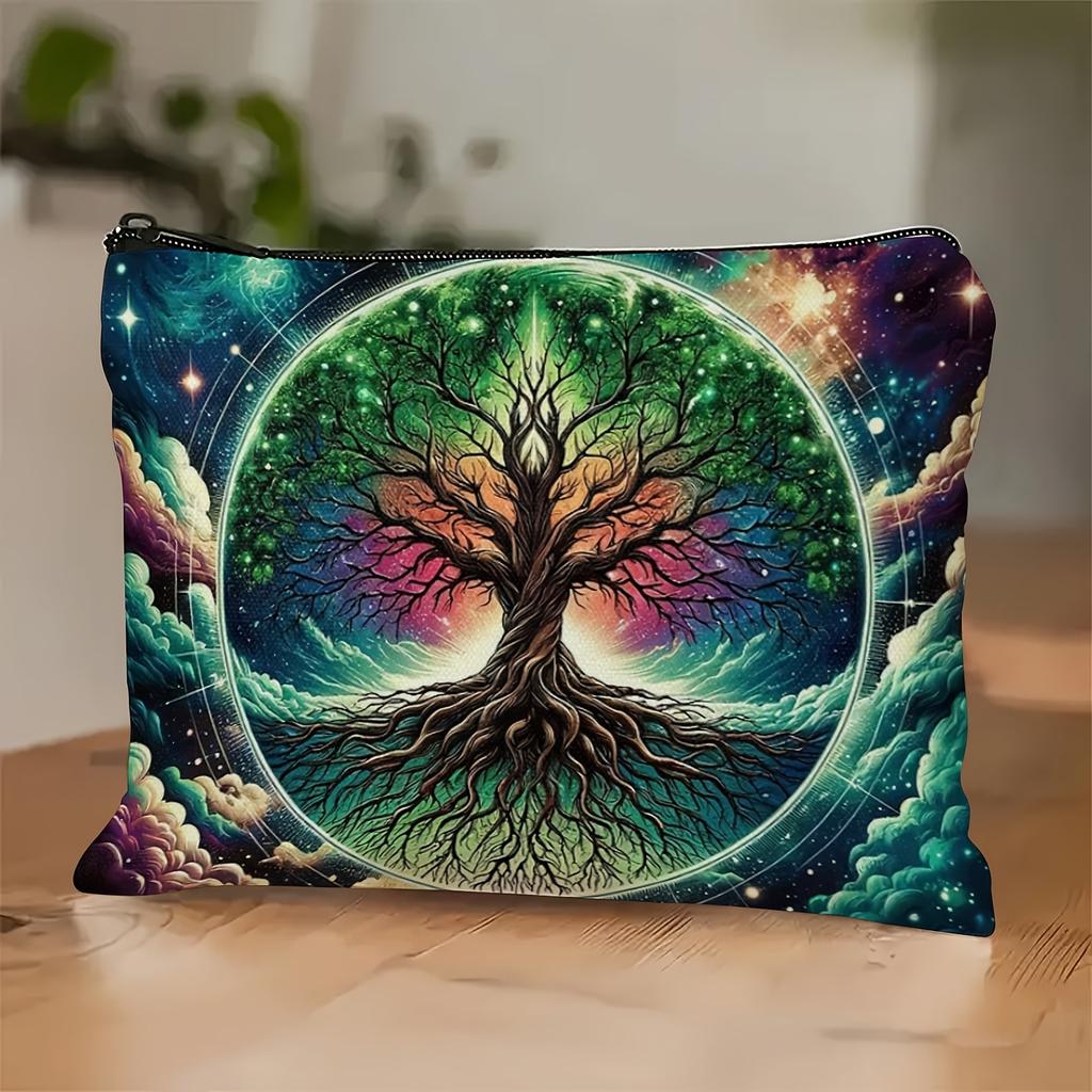 Magical Tree of Life Makeup Bag Mystical Forest Design with Glowing Foliage Travel Toiletry Organizer Zipper Bag Storage Bags