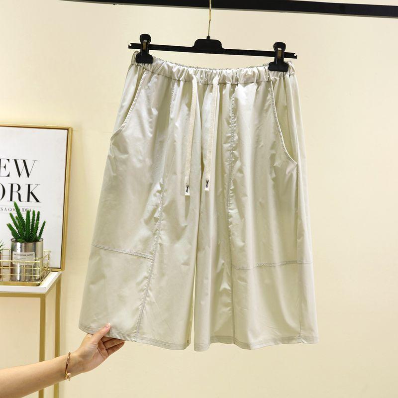 

Cool Feeling Casual Shorts Women Summer All-Match Loose Cropped Pants Plus size Chubby Girl Black Wide Leg Pants High Waist Sweat pants Beige 2XL (60.00 kg-75.00 kg recommended