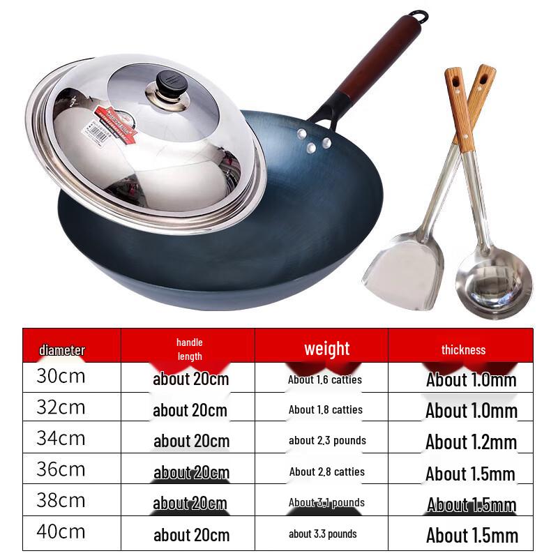 Wutuo 36cm Pre-Seasoned Wrought Iron Round Bottom Wok