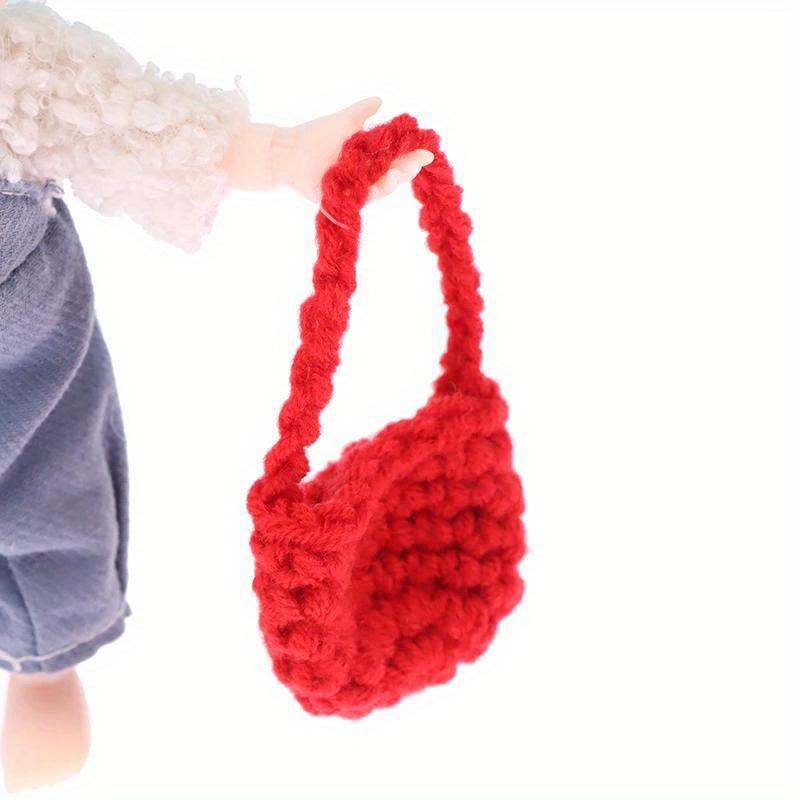 5PCS 1:12 Dollhouse Miniature Woven Shoulder Bag Mini Knitting Wool Bag Crochet Braid Crossbody Bag Handbag Storage Bag DressUp Decor